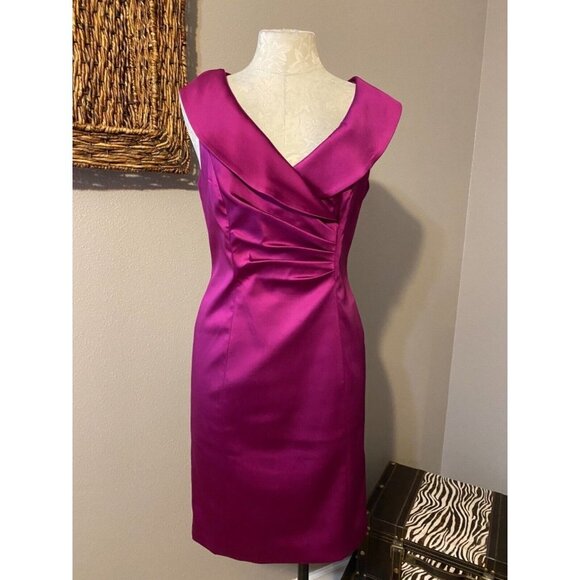 Kay Unger Dress Raspberry Pink 6 Silk Lined Portrait Collar Cocktail Party Event - Picture 4 of 8